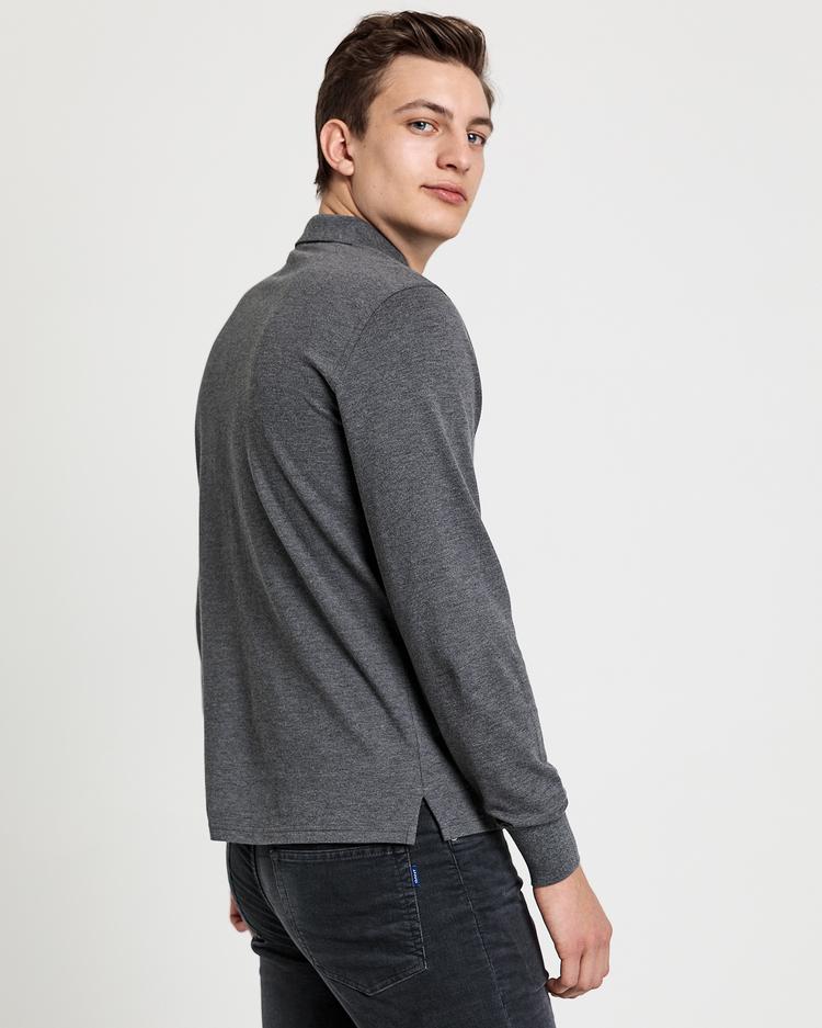 GANT Men's Dark Grey Melange Solid Pique Long Sleeve Rugger Polo 5201 Size 2XL - Picture 3 of 3