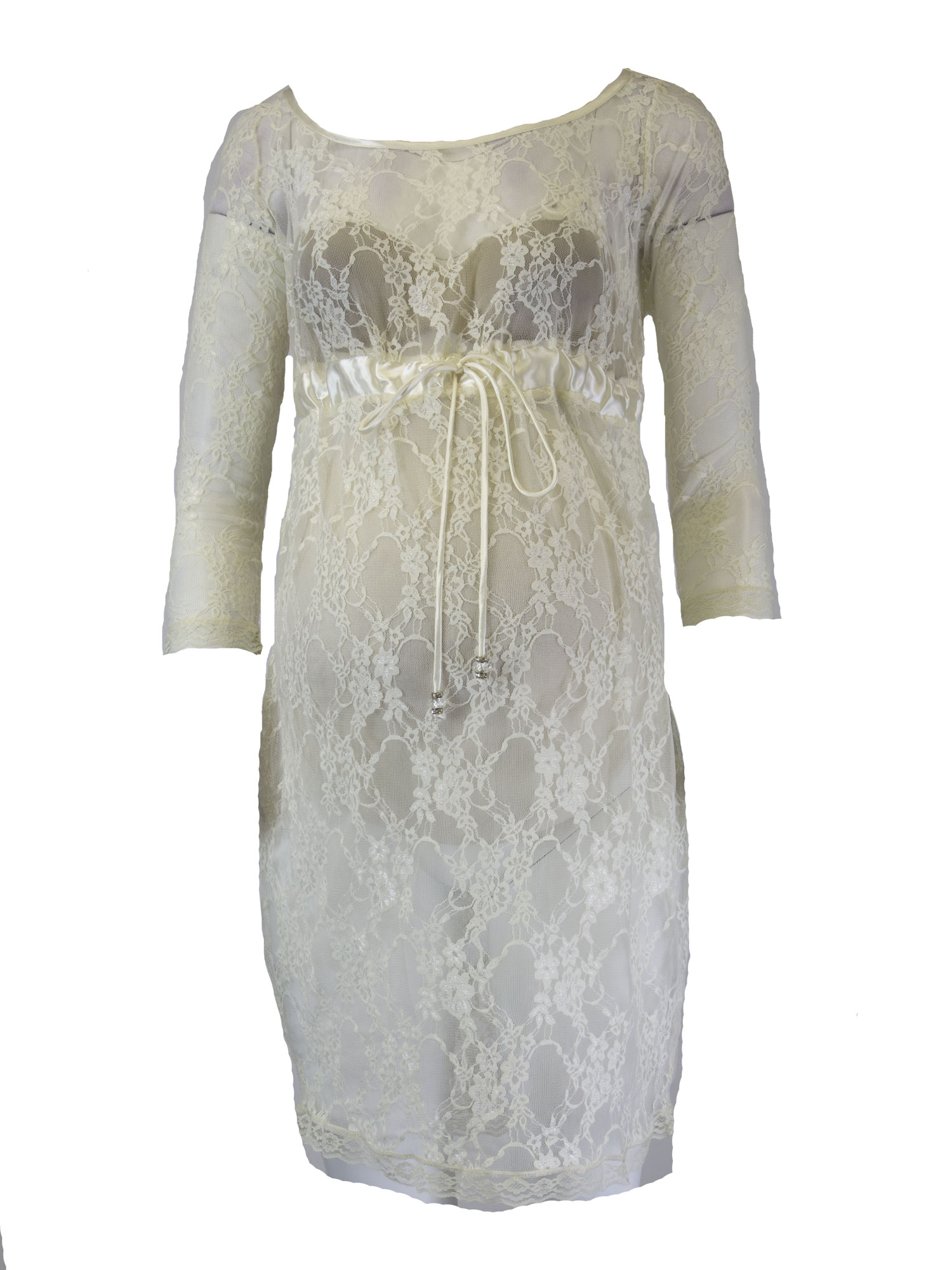 Olian Maternity Women's Sheer Lace Dress with Beaded Waist Tie, Ivory,  X-Small | eBay