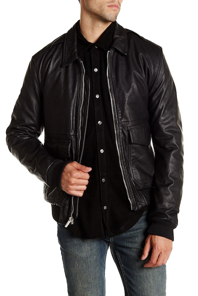 BLK DNM Men's Black Leather Jacket 80 Moto Jacket MKL11902