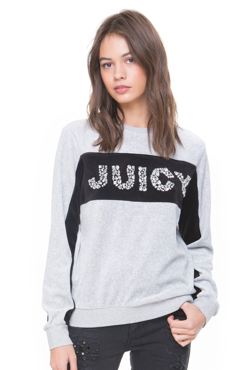 JUICY COUTURE BLACK LABEL Women's Silver Velour Gems Pullover Small ...