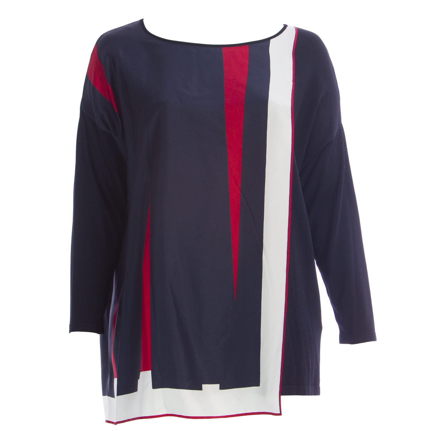 MARINA RINALDI Women/'s Navy Arte Silk Panel Sweater $745 NWT