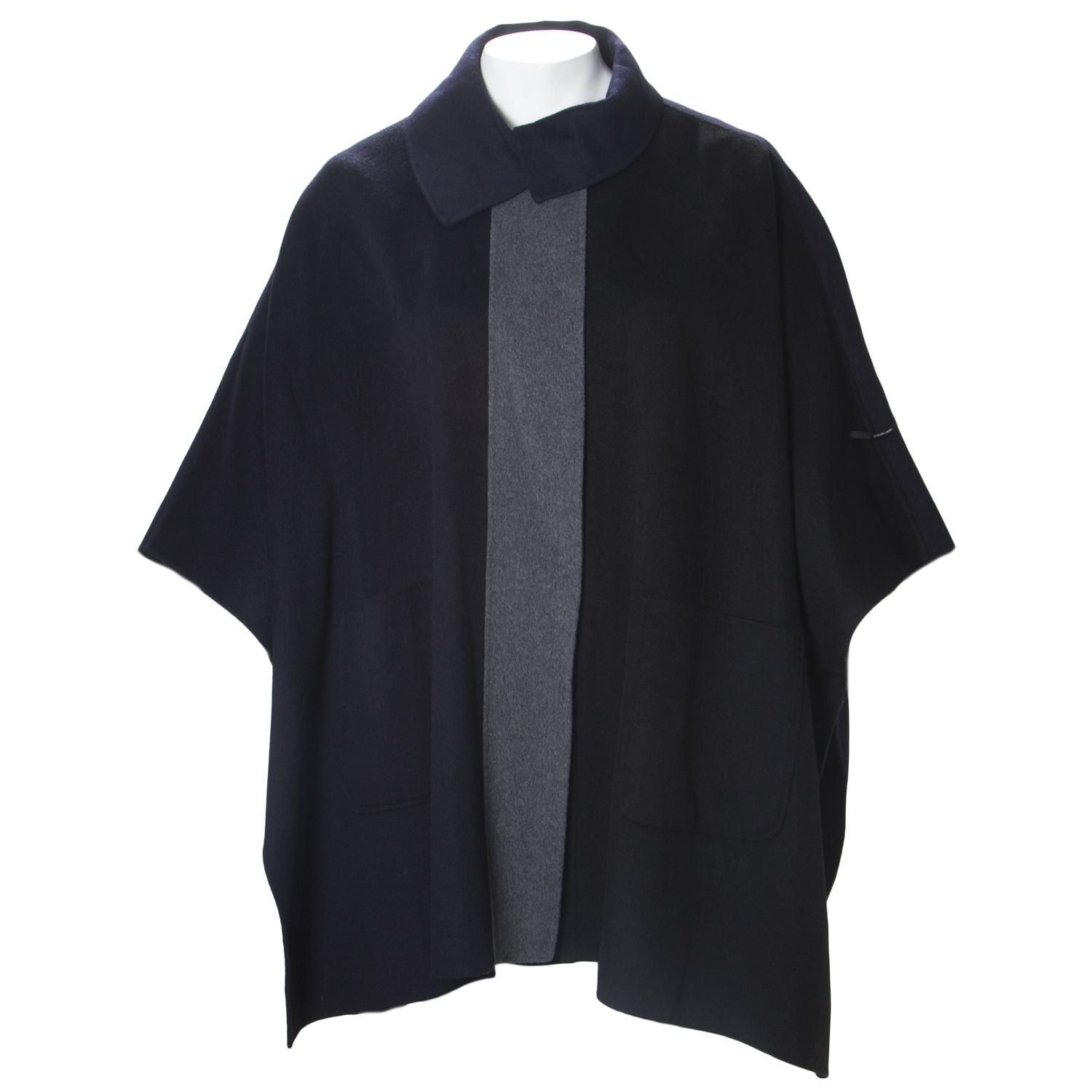 Pre-owned Marina Rinaldi Women's Navy Nalut Color Block Coat $1055 In Navy/grey/black