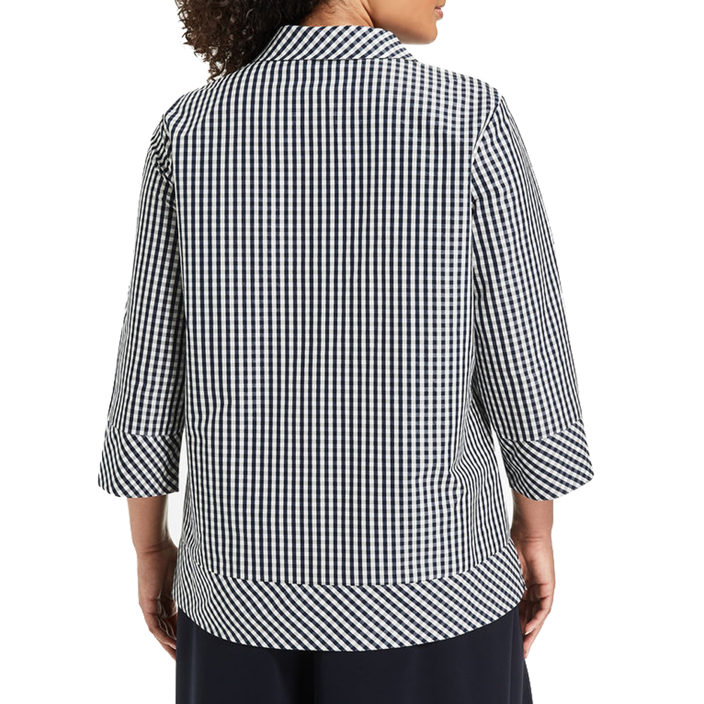 MARINA RINALDI Women/'s Navy//White Belinda Check Blouse $355 NWT