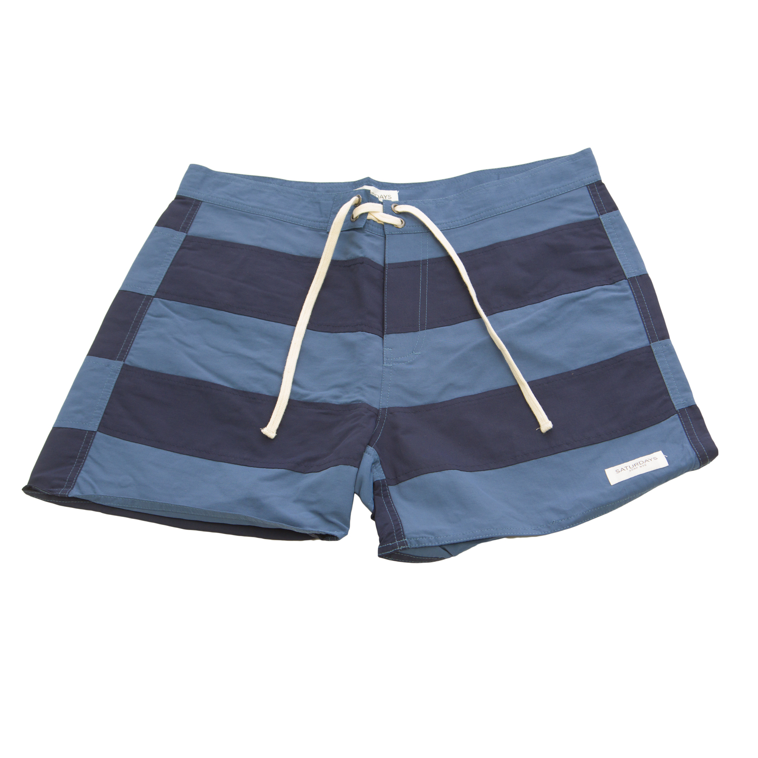 SATURDAYS NYC Men's Azure/Navy Offset Stripe Board Shorts $85 NWT | eBay