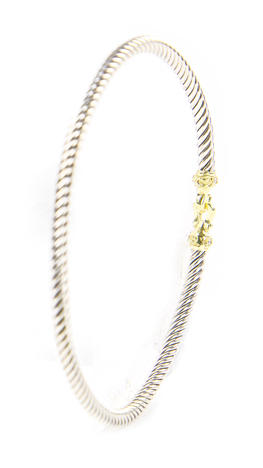 DAVID YURMAN Women's Cable Buckle Bracelet with Gold/Diamonds 3mm $650 NEW