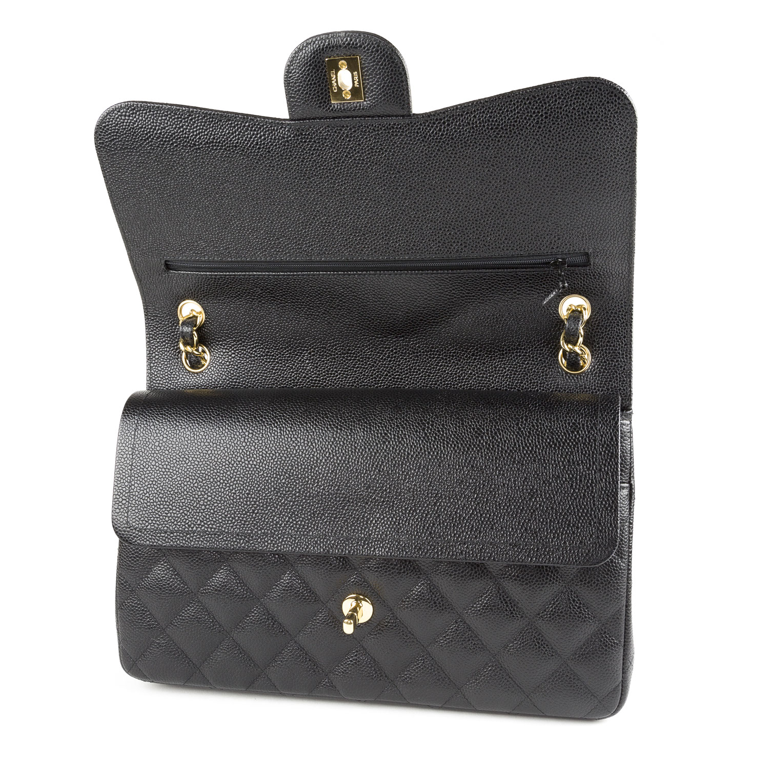 chanel classic flap bag medium black caviar gold hardware