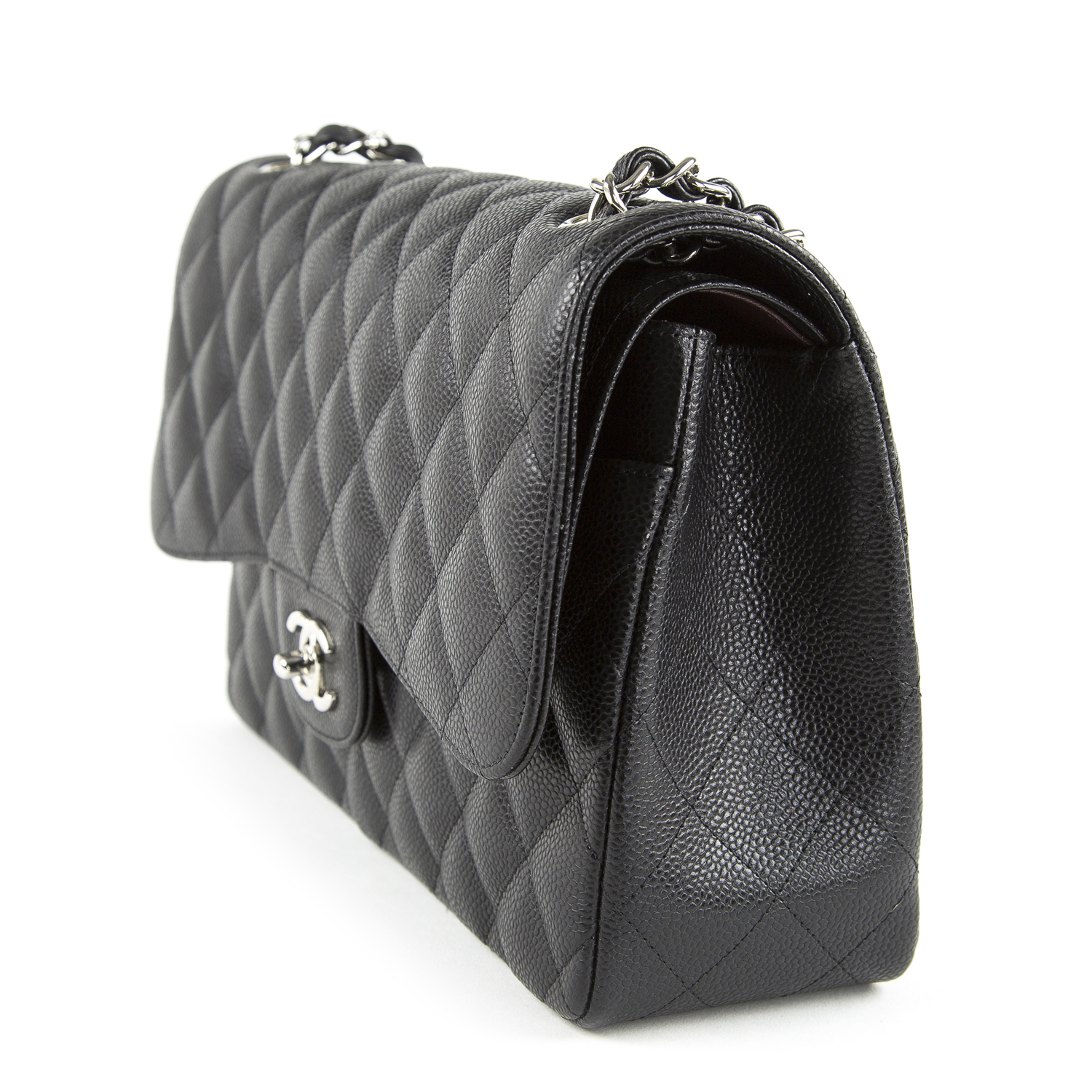 chanel black caviar jumbo double flap silver hardware