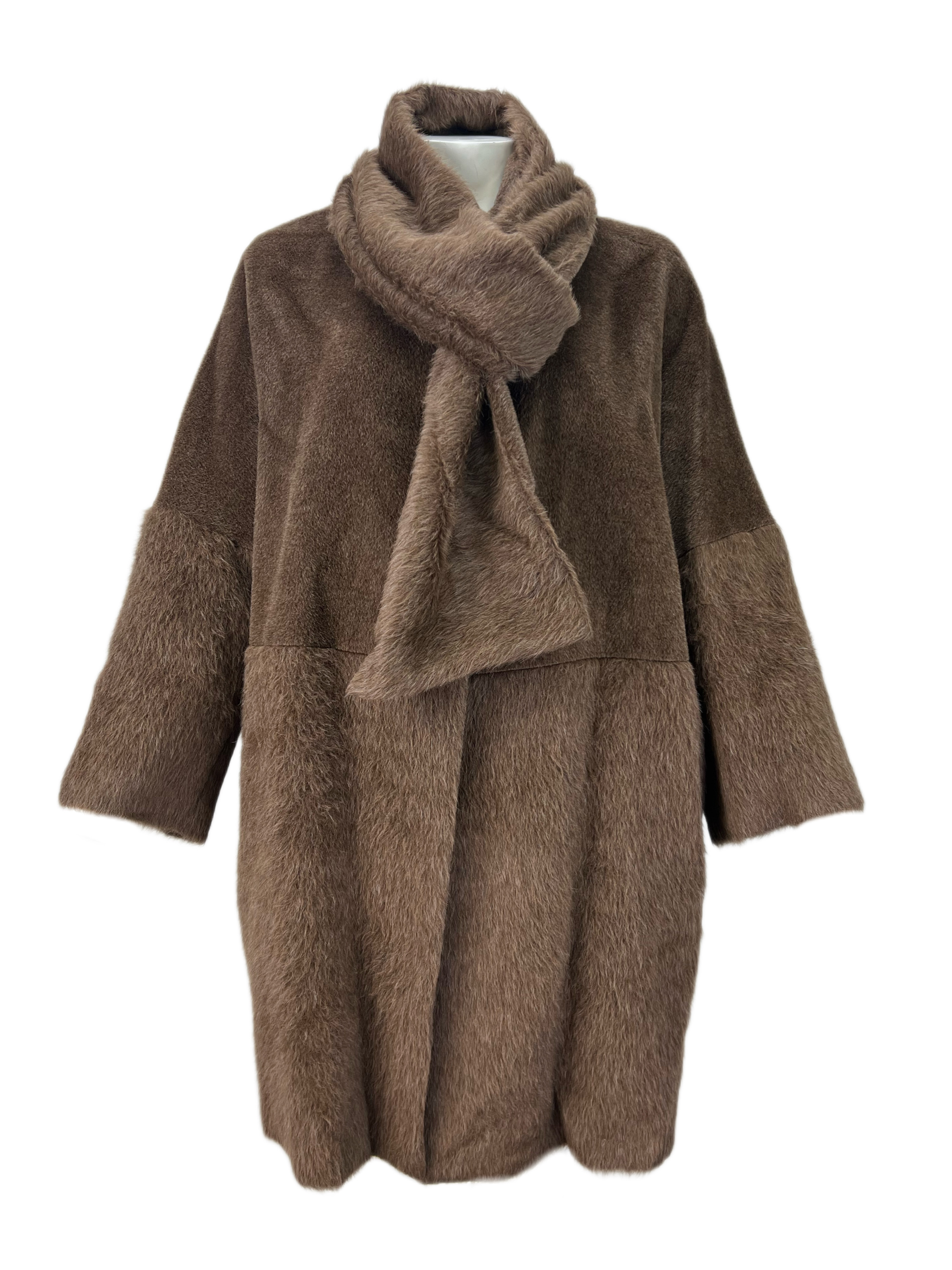 Pre-owned Marina Rinaldi Women's Brown Torre Insulated Scarf Coat