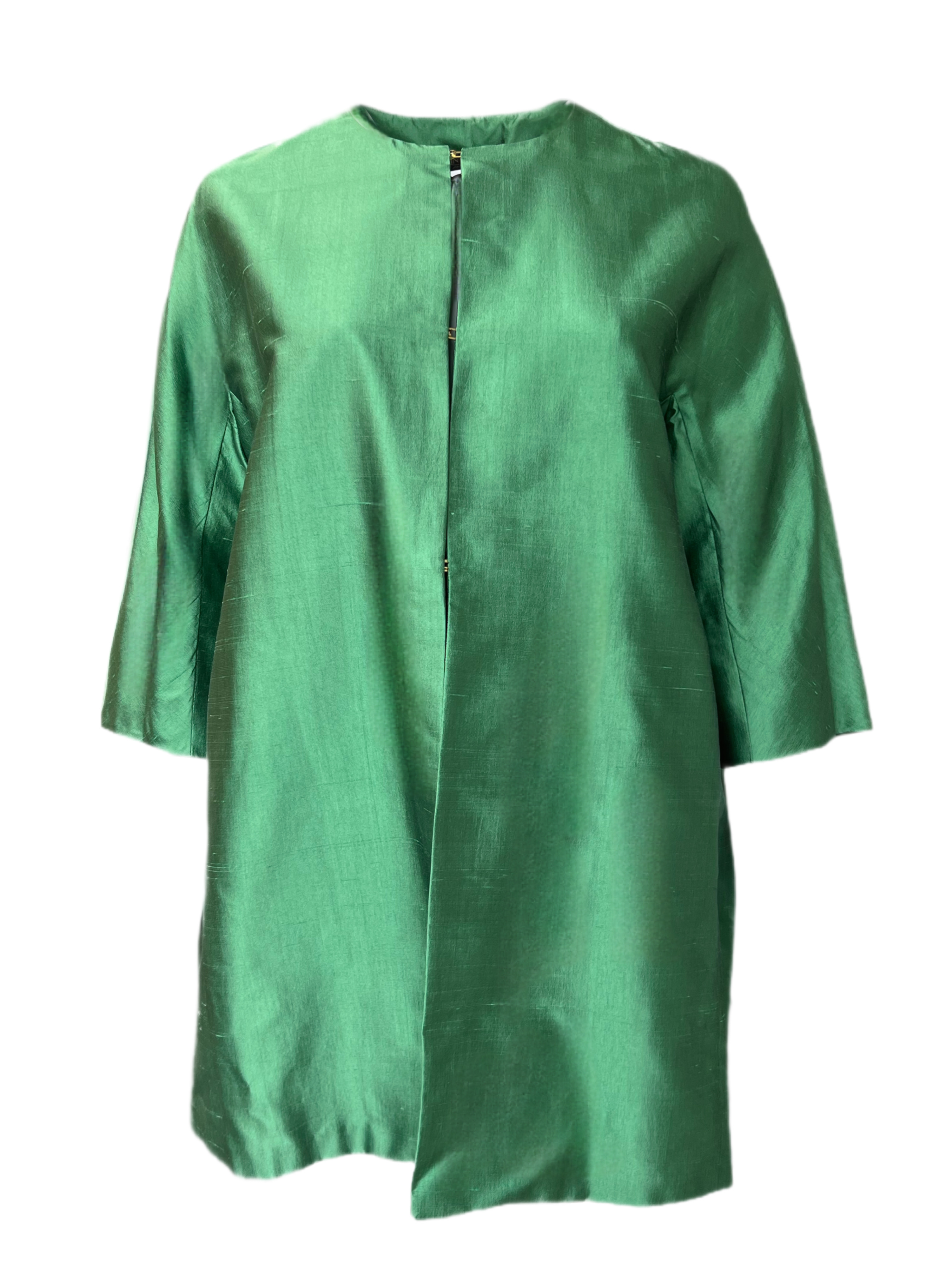 Pre-owned Marina Rinaldi Women's Green Tigrotto Silk Duster Jacket