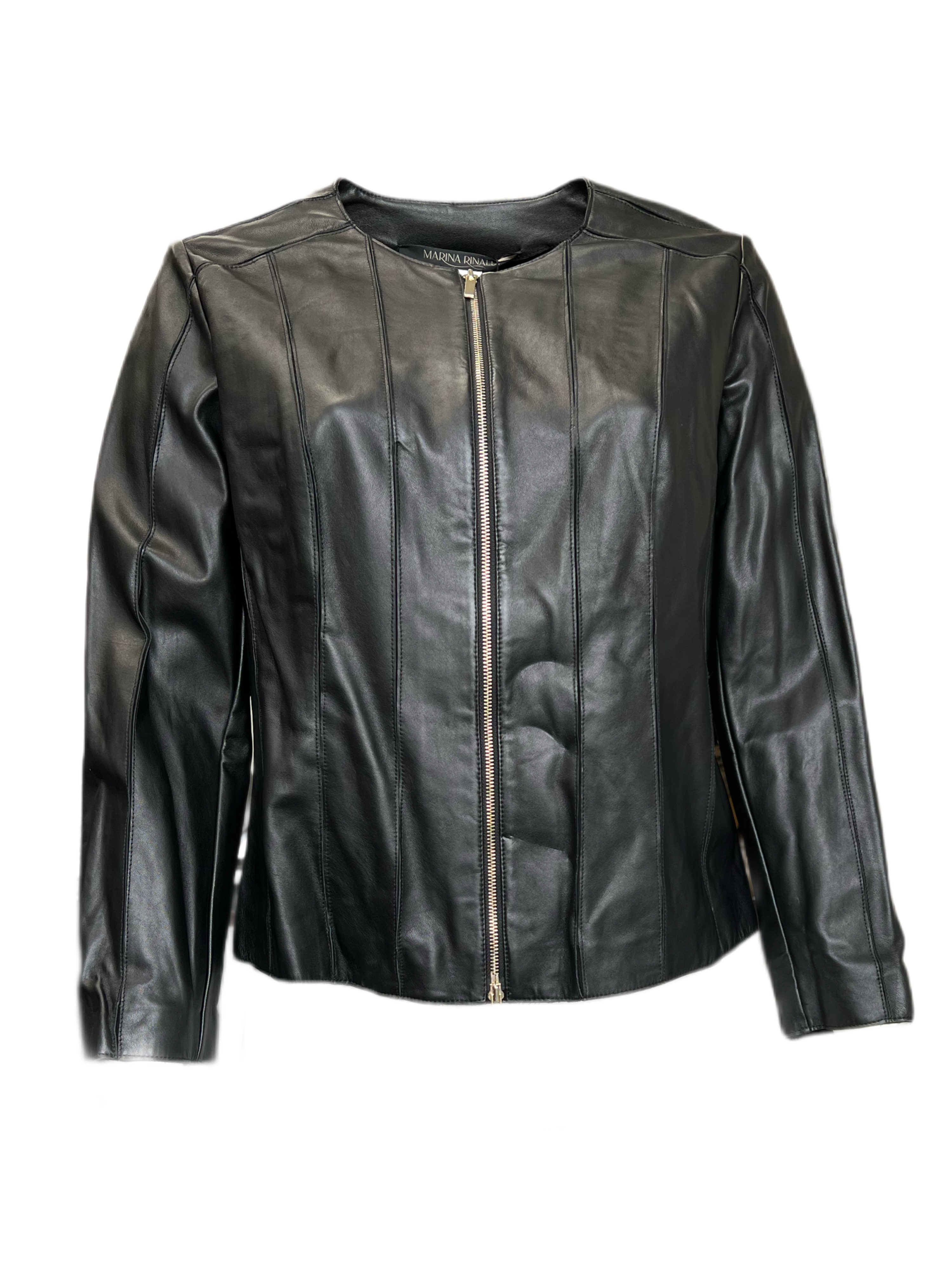 Pre-owned Marina Rinaldi Women's Black Eroe Sheepskin Leather Jacket