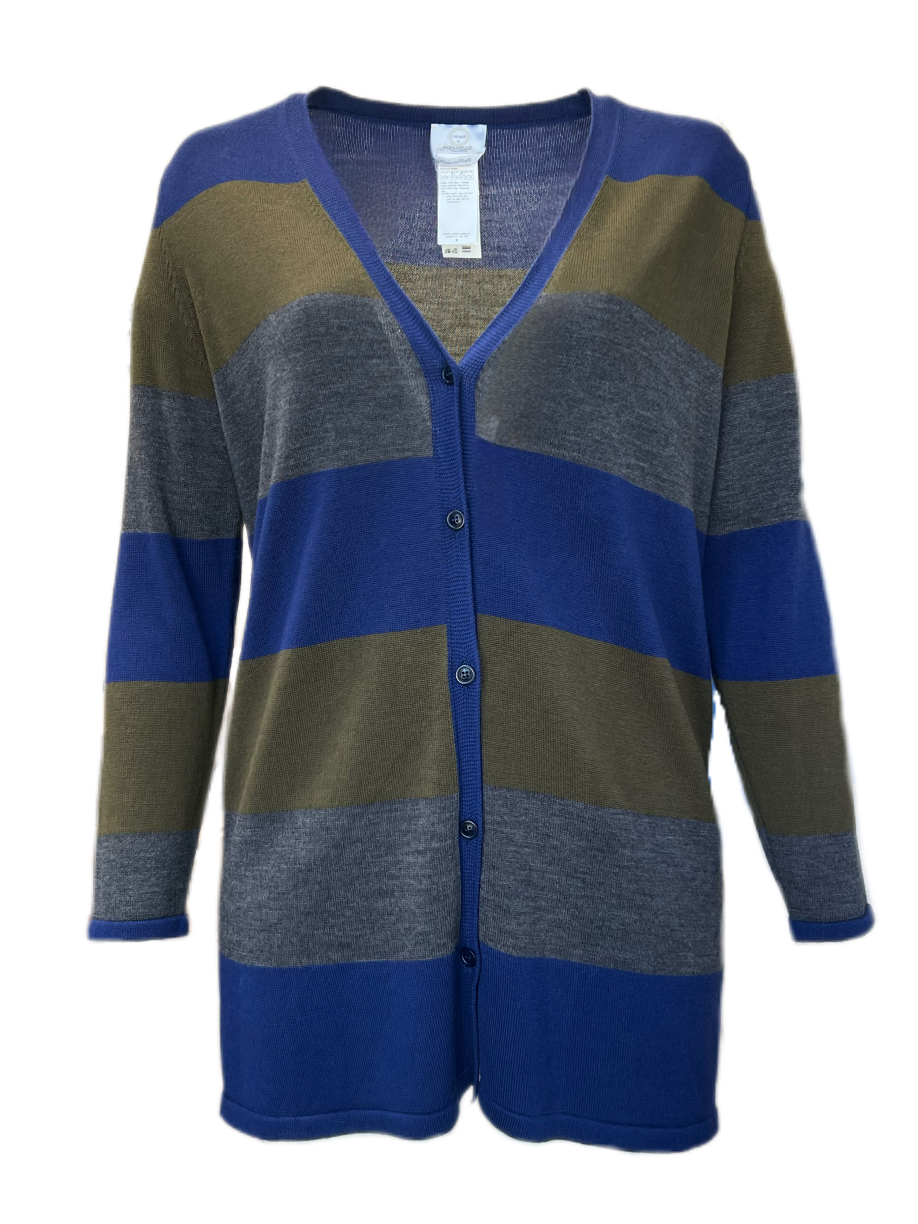 MARINA RINALDI Women's Navy Marianna Striped Cardigan $420 NWT