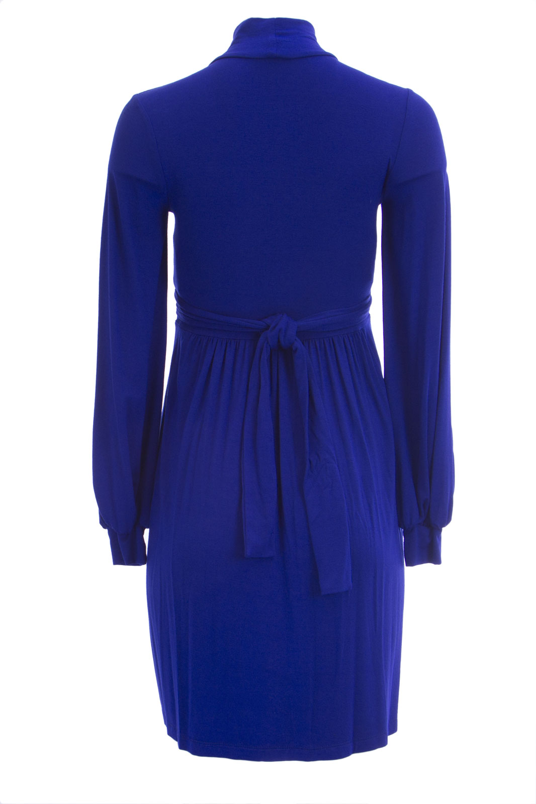 knee length dresses for ladies Royal Blue Ribbed Mock Neck Ruched Long Sleeve Maternity Dress main image 0