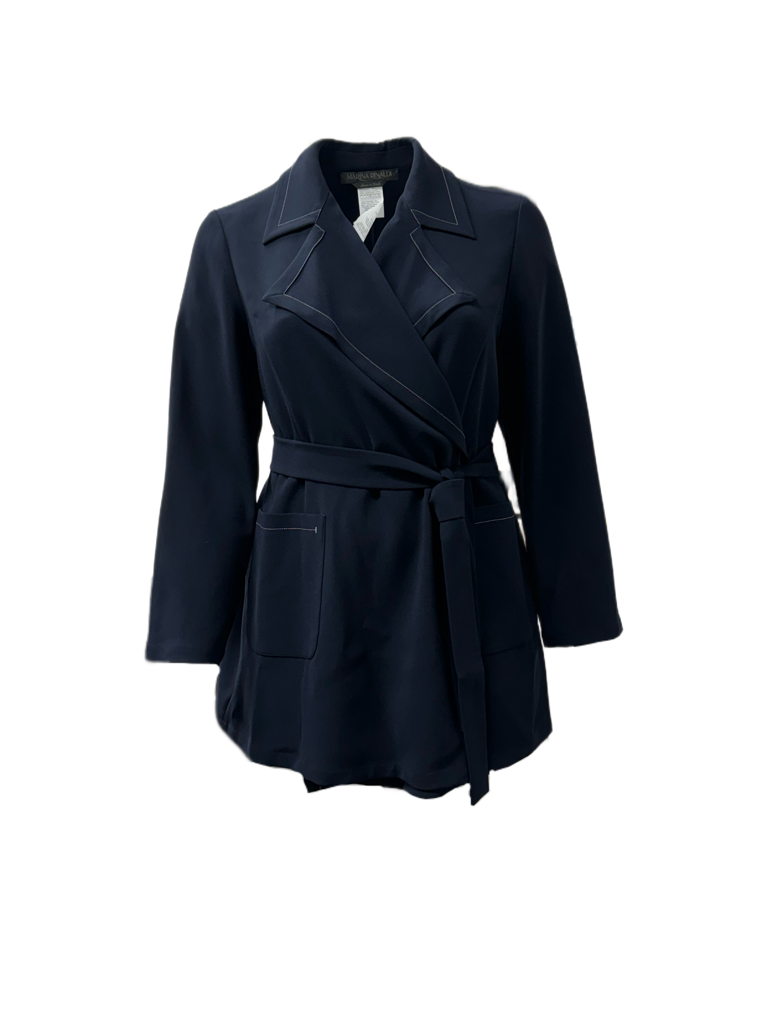 Pre-owned Marina Rinaldi Women's Blue Carta Belted Open Front Jacket
