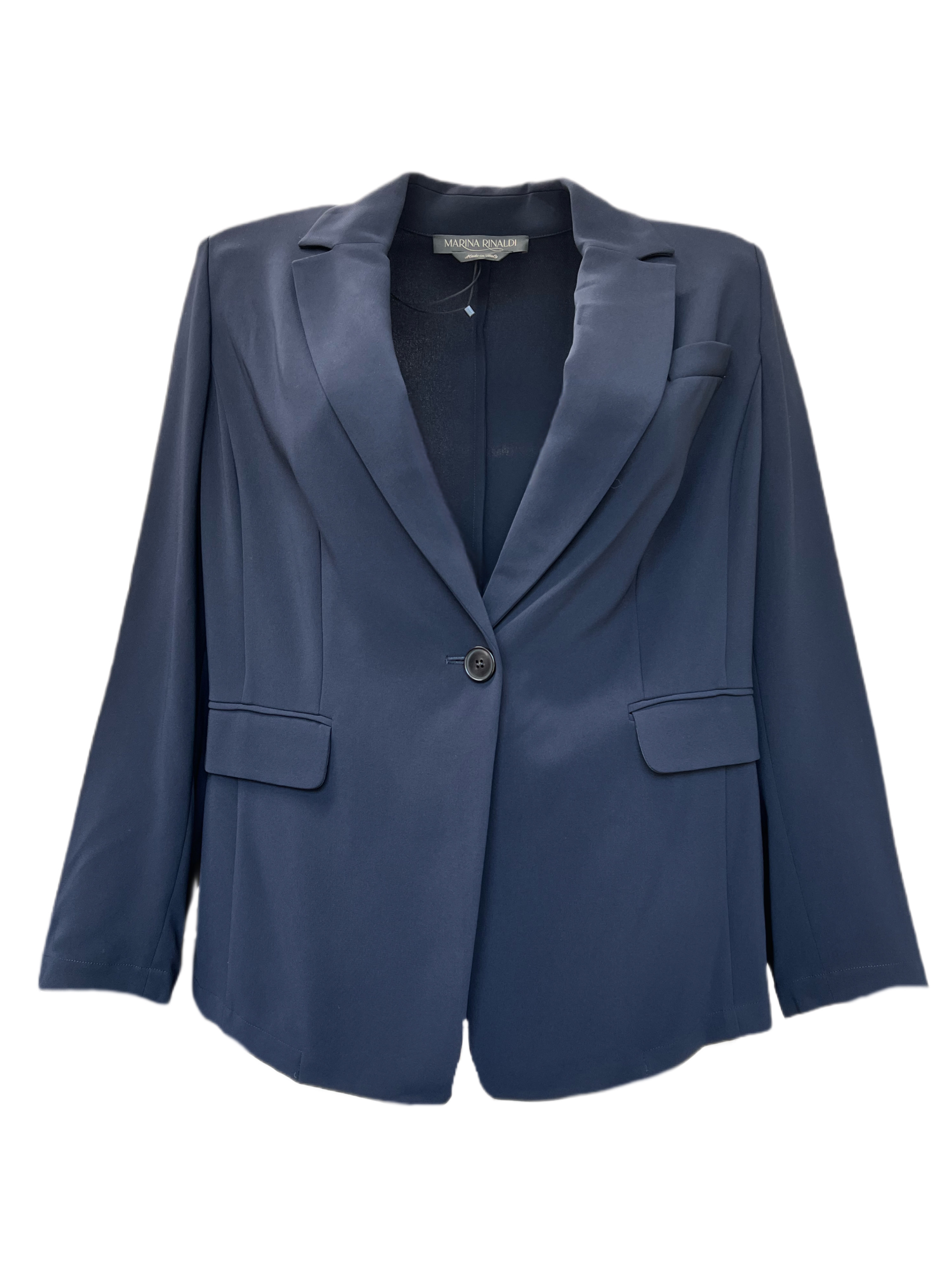 Pre-owned Marina Rinaldi Women's Navy Caracas Button Down Blazer In Blue