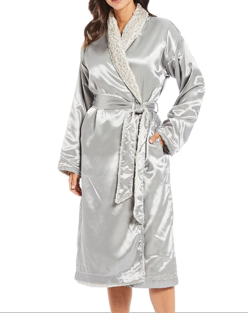 LITTLE GIRAFFE Women's Grey Super Soft Silver Luxe Snow Leopard Robe Size  NWT