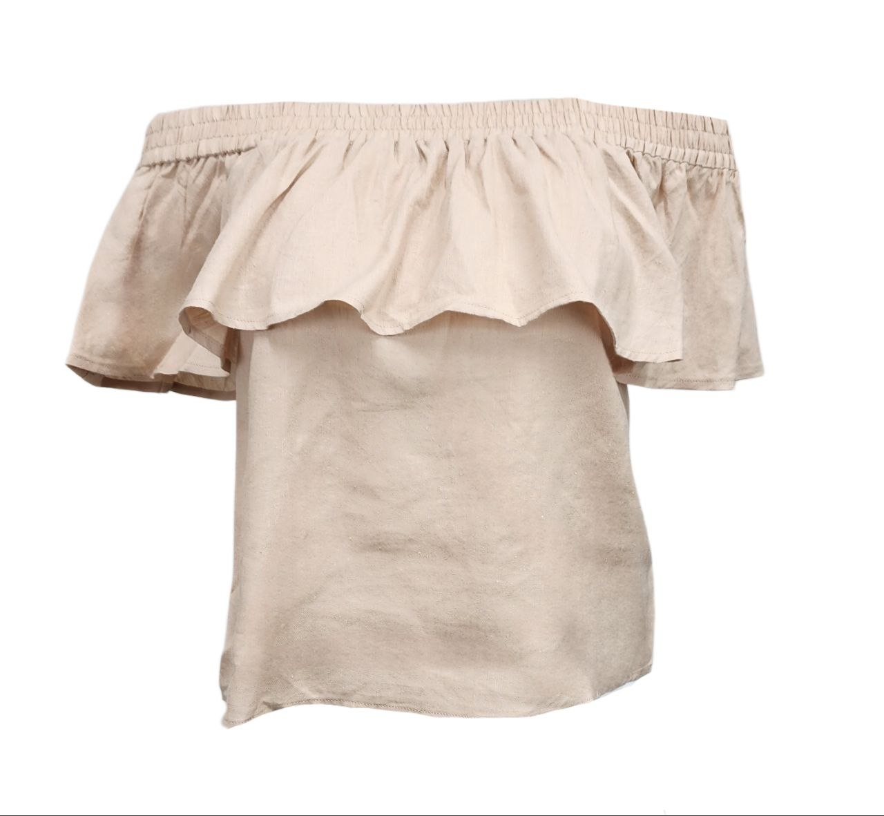 HoodLamb Women's Beige Ruffle Off Shoulder Hemp Top 420 NWT | eBay
