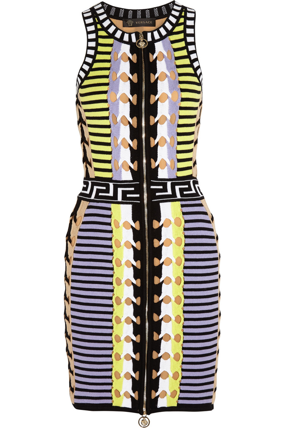 knee length dresses for ladies Versace Short-Sleeve Multicolored Silk Dress  Runway Catalog