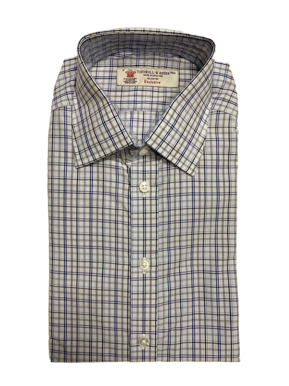 TURNBULL AND ASSER シャツ　37 Blue Herringbone Superfine Cotton dress shirt with T&A Collar and