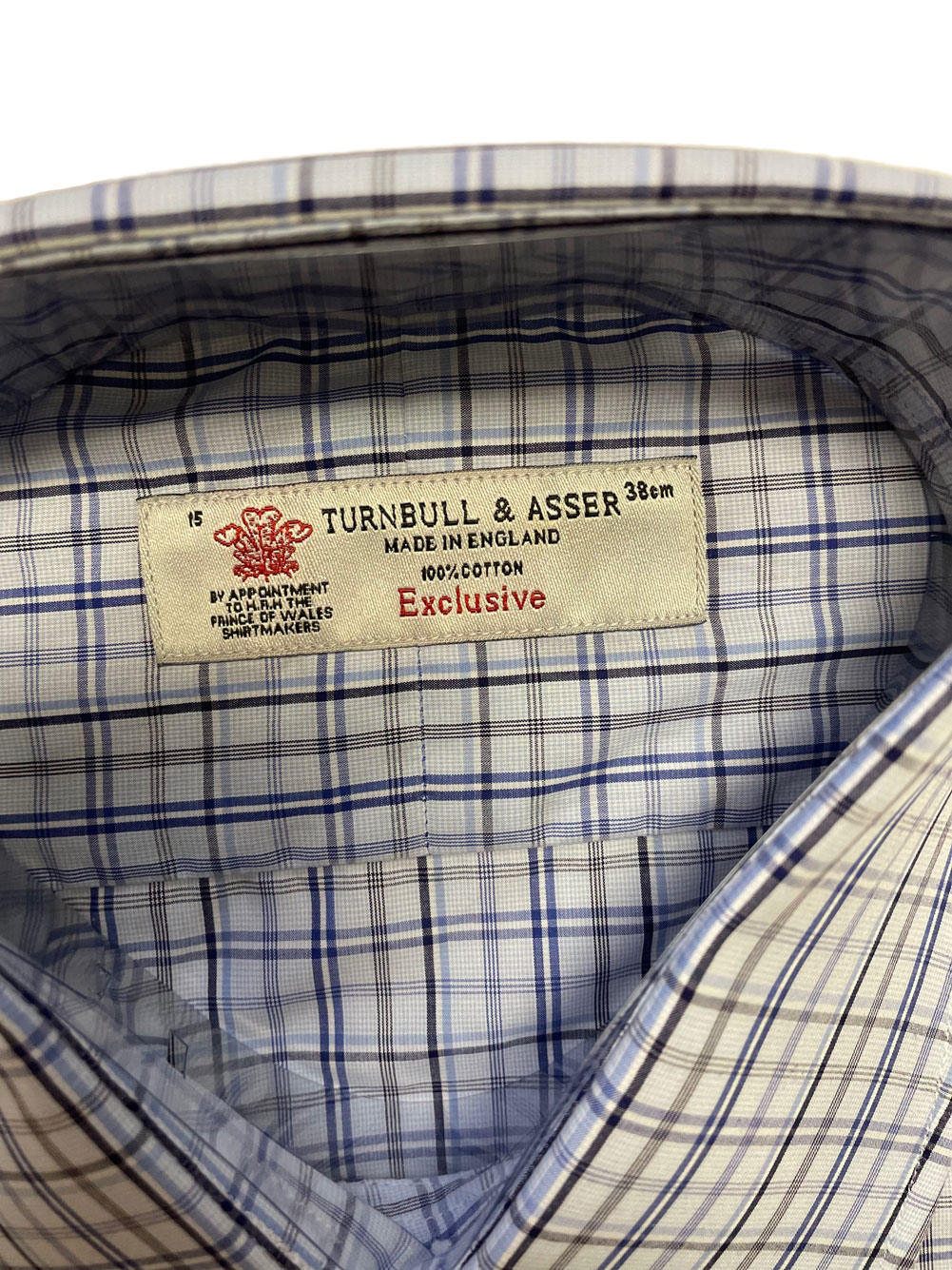 TURNBULL AND ASSER シャツ　37 Blue Herringbone Superfine Cotton dress shirt with T&A Collar and